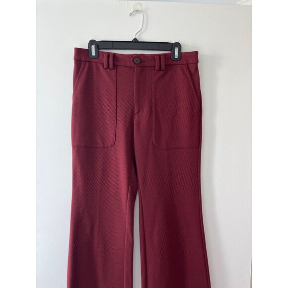Anthropologie The Essential Trouser Red Black Textured Stripe Bootcut Pockets 6 - Picture 2 of 11